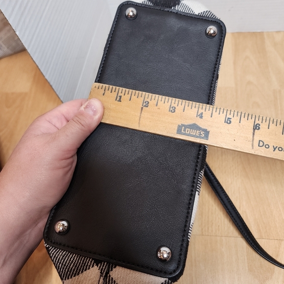 Talbots Crossbody Bucket bag leathe4 wool-blend black white checkered - Picture 7 of 15